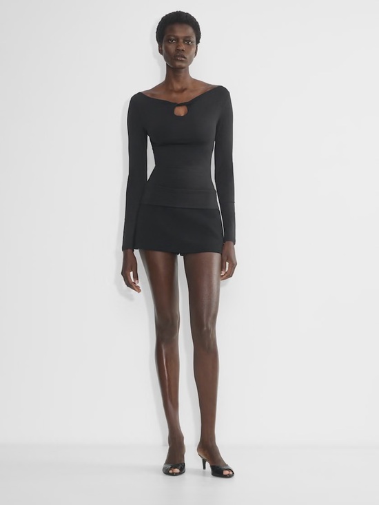 Aritzia Tops - Aritzia Black Long-Sleeve Mini Top with Front Keyhole